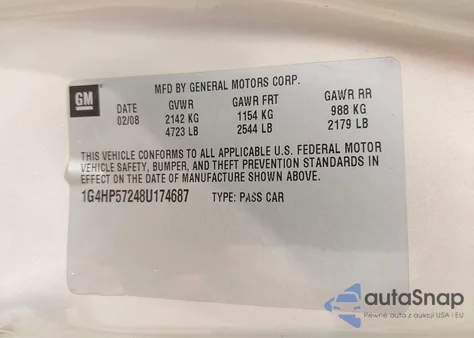 2008 Buick Lucerne Cx from USA, damaged, VIN 1G4HP57248U174687
